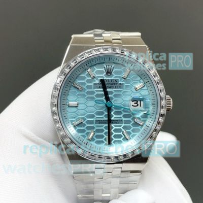 2025 New Luxury Clone Rolex Land-Dweller 40 Diamond Bezel Ice Blue Dial Steel Watch 